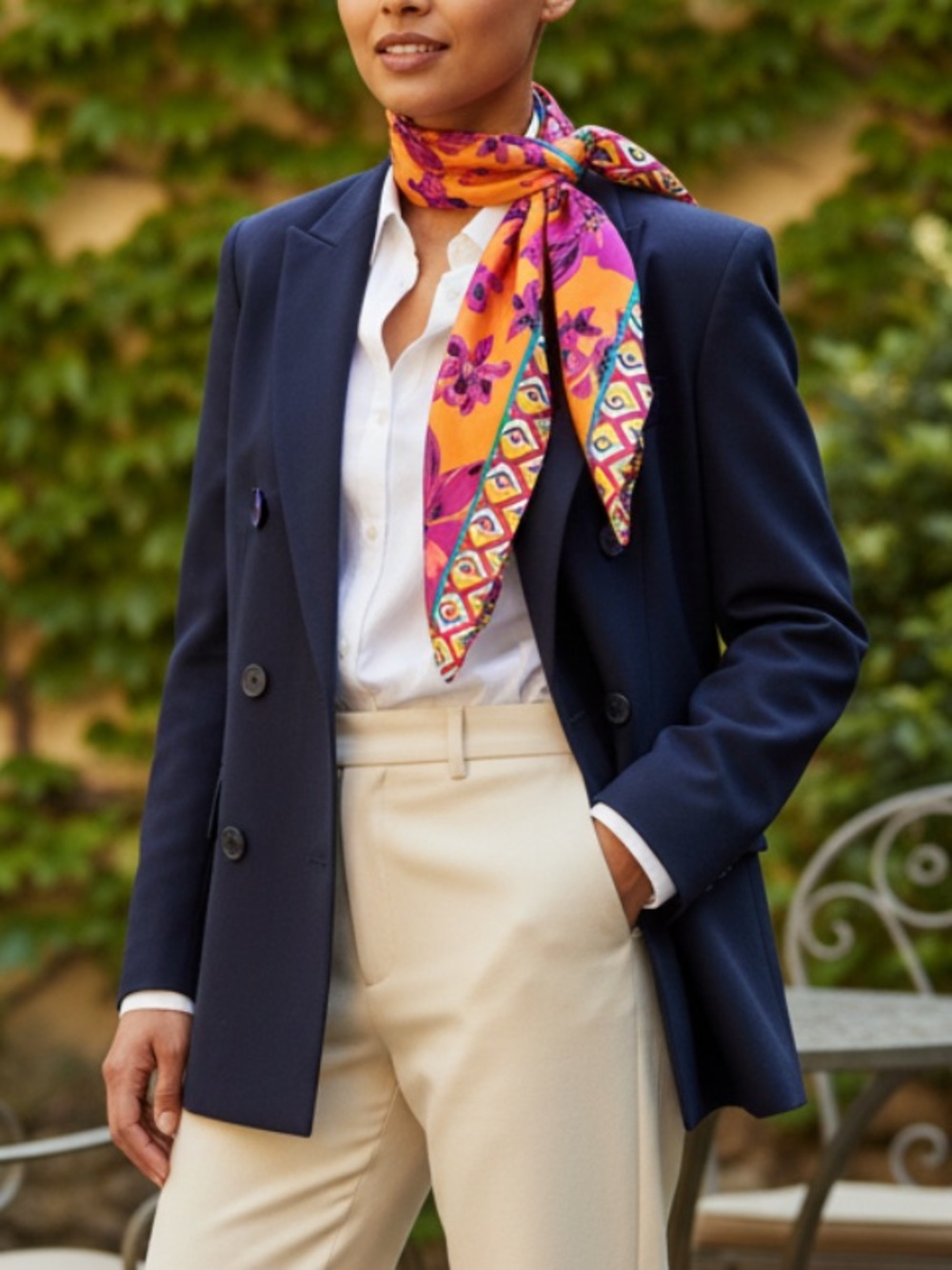 Zara | Fuchsia and Orange Geometric-Print Silk Scarf